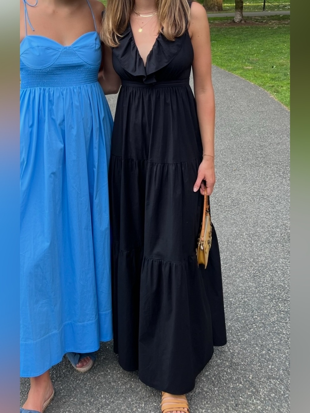 Reformation Women’s Black Ruffle V-Neck Maxi Dress